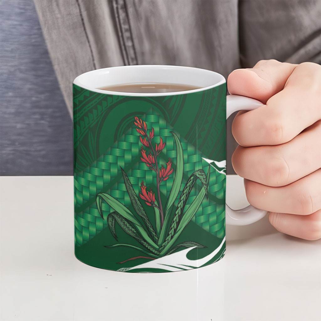 Rongoa Maori New Zealand Harakeke Ceramic Mug NZ Weaving Pattern Green LT14 - Polynesian Pride