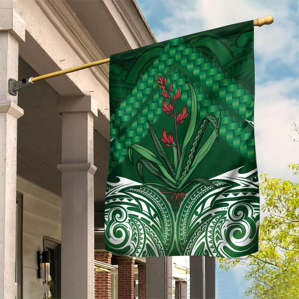 Rongoa Maori New Zealand Harakeke Garden Flag NZ Weaving Pattern Green LT14 House Flag Green - Polynesian Pride