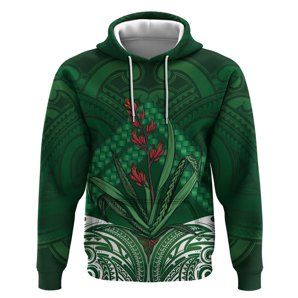 Rongoa Maori New Zealand Harakeke Hoodie NZ Weaving Pattern Green LT14 Pullover Hoodie Green - Polynesian Pride