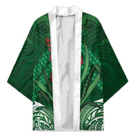 Rongoa Maori New Zealand Harakeke Kimono NZ Weaving Pattern Green LT14 Unisex Green - Polynesian Pride