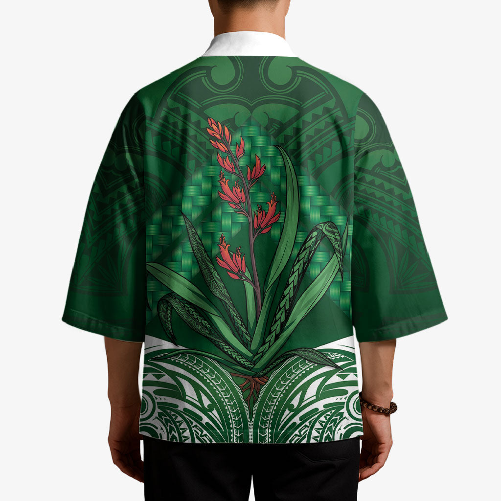 Rongoa Maori New Zealand Harakeke Kimono NZ Weaving Pattern Green LT14 - Polynesian Pride
