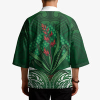 Rongoa Maori New Zealand Harakeke Kimono NZ Weaving Pattern Green LT14 - Polynesian Pride