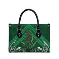 Rongoa Maori New Zealand Harakeke Leather Bag NZ Weaving Pattern Green LT14 - Polynesian Pride