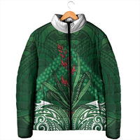 Rongoa Maori New Zealand Harakeke Padded Jacket NZ Weaving Pattern Green LT14 - Polynesian Pride