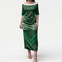 Rongoa Maori New Zealand Harakeke Puletasi NZ Weaving Pattern Green LT14 Long Dress Green - Polynesian Pride