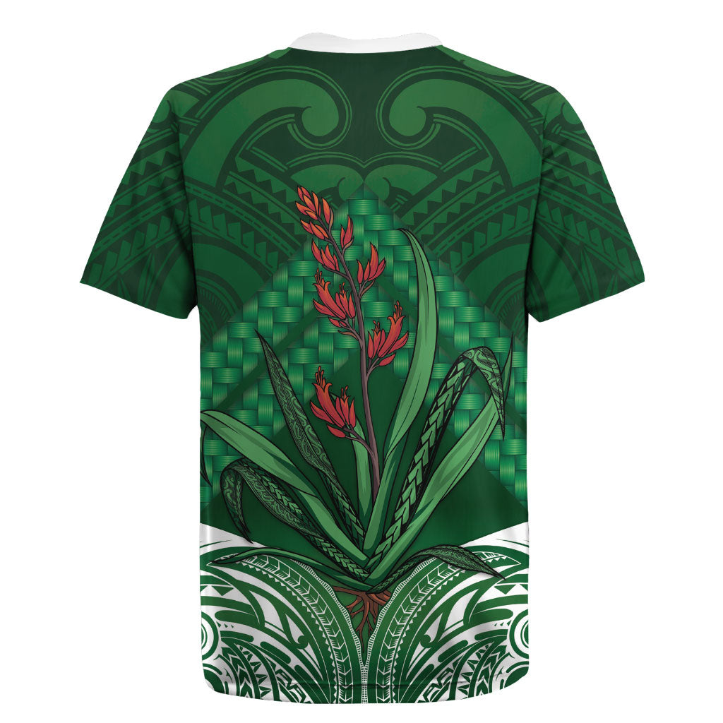 Rongoa Maori New Zealand Harakeke Rugby Jersey NZ Weaving Pattern Green LT14 - Polynesian Pride