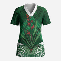 Rongoa Maori New Zealand Harakeke Scrub Top NZ Weaving Pattern Green LT14 Adult Green - Polynesian Pride