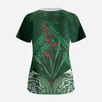 Rongoa Maori New Zealand Harakeke Scrub Top NZ Weaving Pattern Green LT14 - Polynesian Pride
