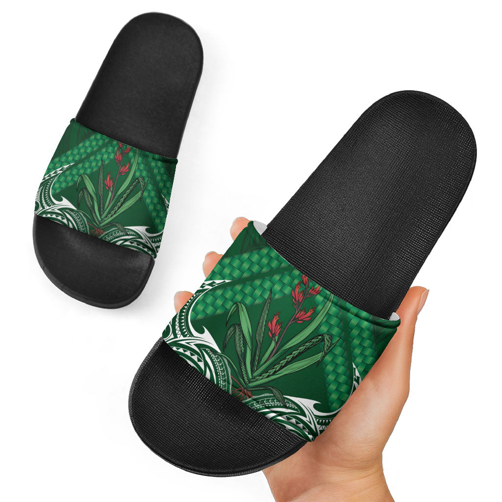 Rongoa Maori New Zealand Harakeke Slide Sandals NZ Weaving Pattern Green LT14 - Polynesian Pride
