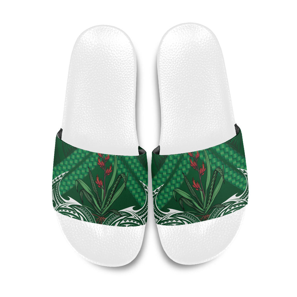 Rongoa Maori New Zealand Harakeke Slide Sandals NZ Weaving Pattern Green LT14 Green - Polynesian Pride