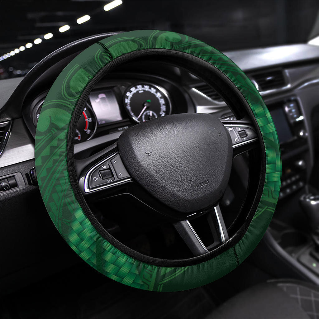 Rongoa Maori New Zealand Harakeke Steering Wheel Cover NZ Weaving Pattern Green LT14 Universal Fit Green - Polynesian Pride