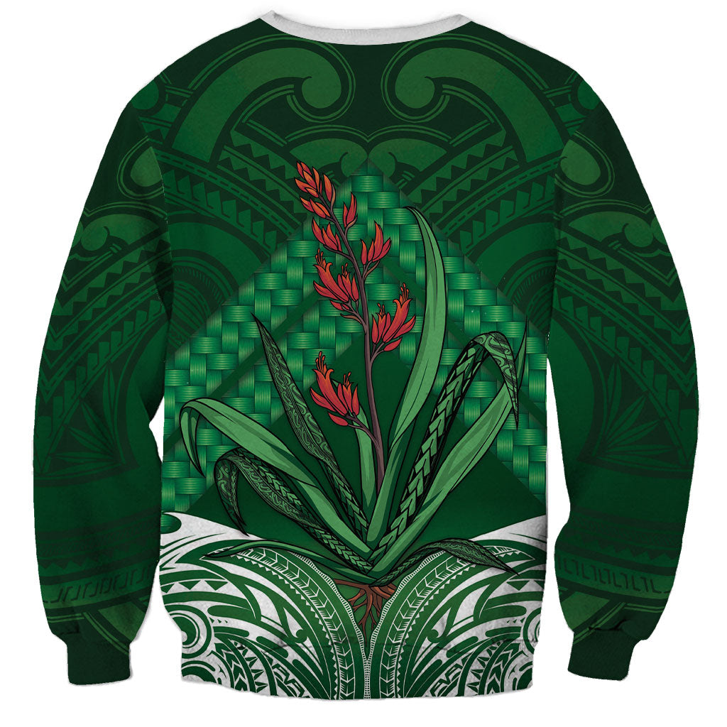 Rongoa Maori New Zealand Harakeke Sweatshirt NZ Weaving Pattern Green LT14 - Polynesian Pride