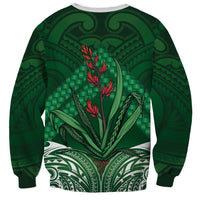 Rongoa Maori New Zealand Harakeke Sweatshirt NZ Weaving Pattern Green LT14 - Polynesian Pride