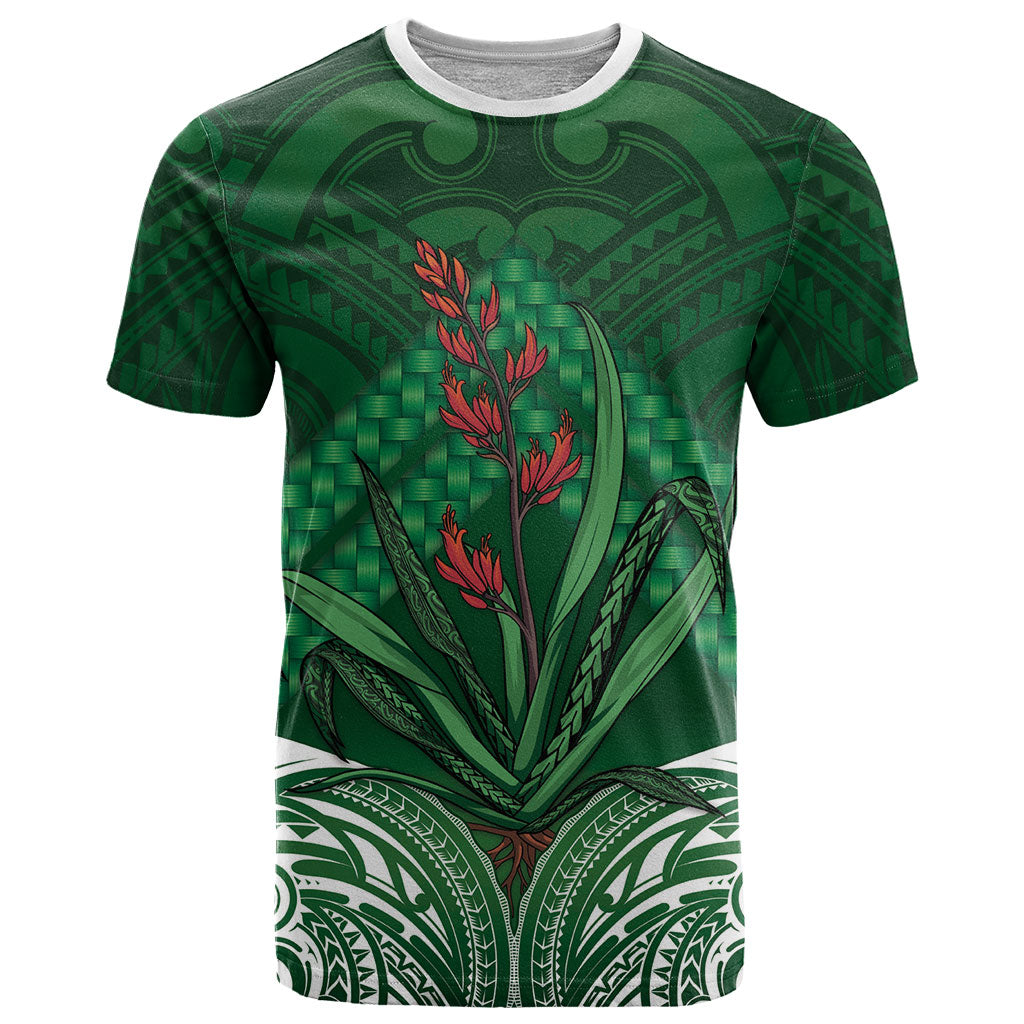 Rongoa Maori New Zealand Harakeke T Shirt NZ Weaving Pattern Green LT14 Green - Polynesian Pride