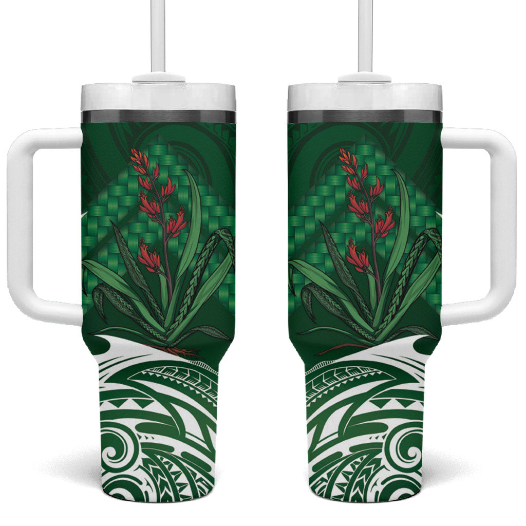 Rongoa Maori New Zealand Harakeke Tumbler With Handle NZ Weaving Pattern Green LT14 One Size: 40 oz Green - Polynesian Pride
