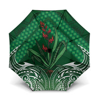 Rongoa Maori New Zealand Harakeke Umbrella NZ Weaving Pattern Green LT14 One Size Folded 11.42 inch Opened Diameter 37.4 inch Green - Polynesian Pride