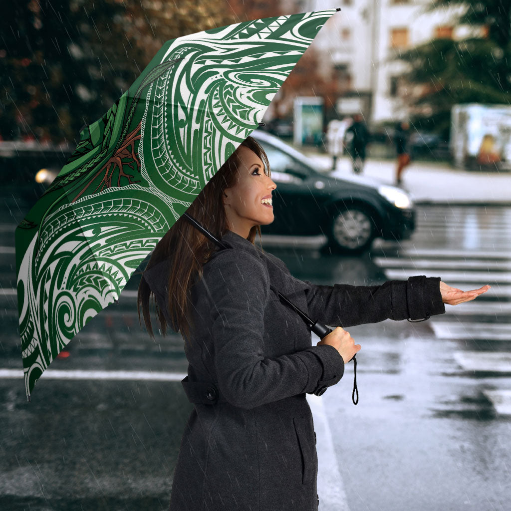 Rongoa Maori New Zealand Harakeke Umbrella NZ Weaving Pattern Green LT14 - Polynesian Pride