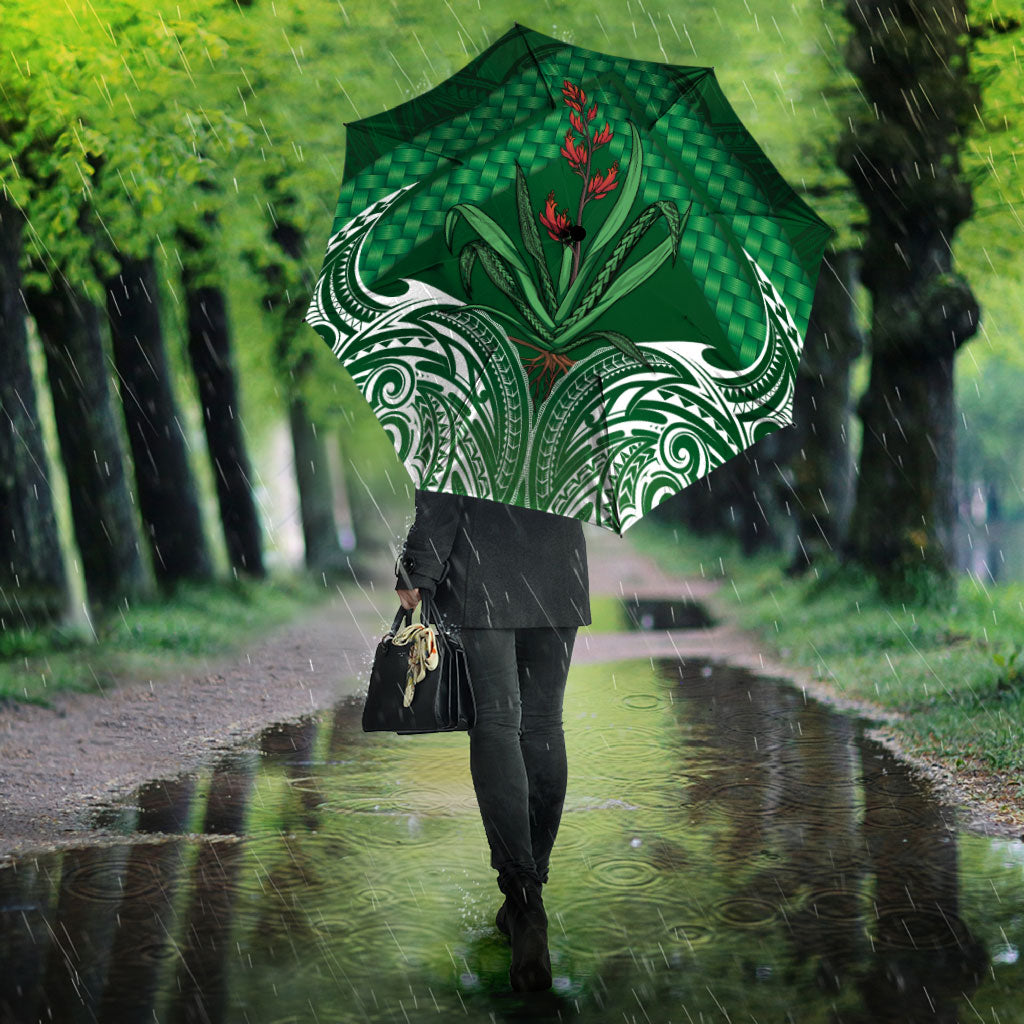 Rongoa Maori New Zealand Harakeke Umbrella NZ Weaving Pattern Green LT14 - Polynesian Pride