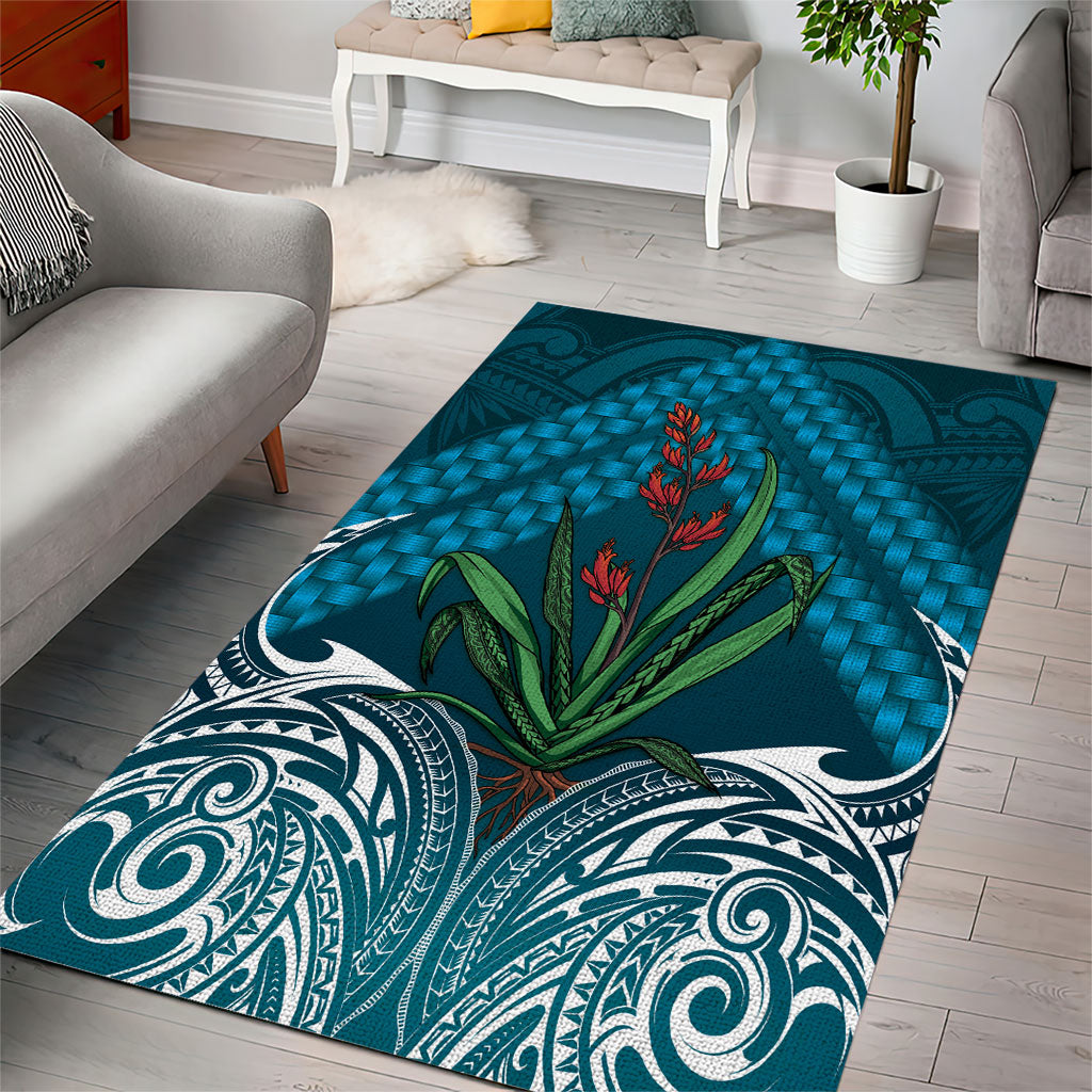 Rongoa Maori New Zealand Harakeke Area Rug NZ Weaving Pattern Dark Teal LT14 - Polynesian Pride