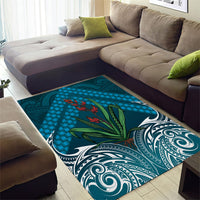 Rongoa Maori New Zealand Harakeke Area Rug NZ Weaving Pattern Dark Teal LT14 - Polynesian Pride