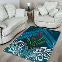 Rongoa Maori New Zealand Harakeke Area Rug NZ Weaving Pattern Dark Teal LT14 - Polynesian Pride