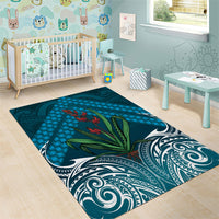 Rongoa Maori New Zealand Harakeke Area Rug NZ Weaving Pattern Dark Teal LT14 - Polynesian Pride