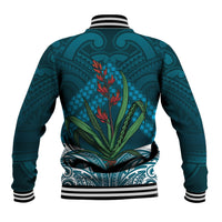 Rongoa Maori New Zealand Harakeke Baseball Jacket NZ Weaving Pattern Dark Teal LT14 - Polynesian Pride