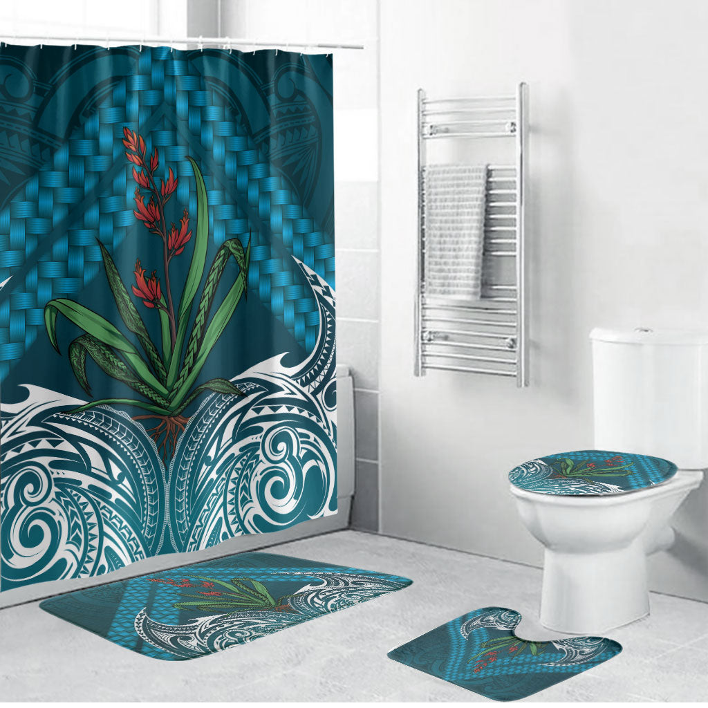 Rongoa Maori New Zealand Harakeke Bathroom Set NZ Weaving Pattern Dark Teal LT14 Bathroom Set (4 pcs) Dark Teal - Polynesian Pride