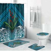 Rongoa Maori New Zealand Harakeke Bathroom Set NZ Weaving Pattern Dark Teal LT14 Bathroom Set (4 pcs) Dark Teal - Polynesian Pride