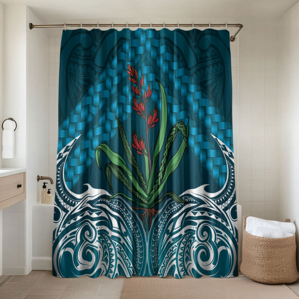 Rongoa Maori New Zealand Harakeke Bathroom Set NZ Weaving Pattern Dark Teal LT14 Shower Curtain Only Dark Teal - Polynesian Pride