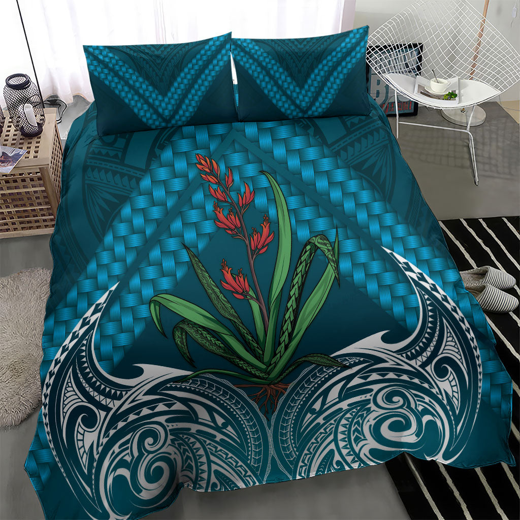 Rongoa Maori New Zealand Harakeke Bedding Set NZ Weaving Pattern Dark Teal LT14 - Polynesian Pride
