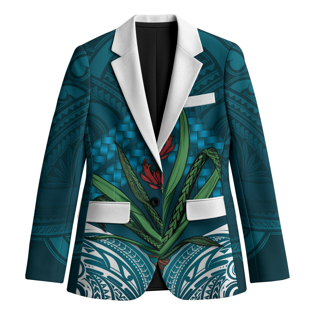 Rongoa Maori New Zealand Harakeke Blazer NZ Weaving Pattern Dark Teal LT14 Unisex Dark Teal - Polynesian Pride