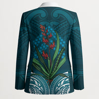 Rongoa Maori New Zealand Harakeke Blazer NZ Weaving Pattern Dark Teal LT14 - Polynesian Pride