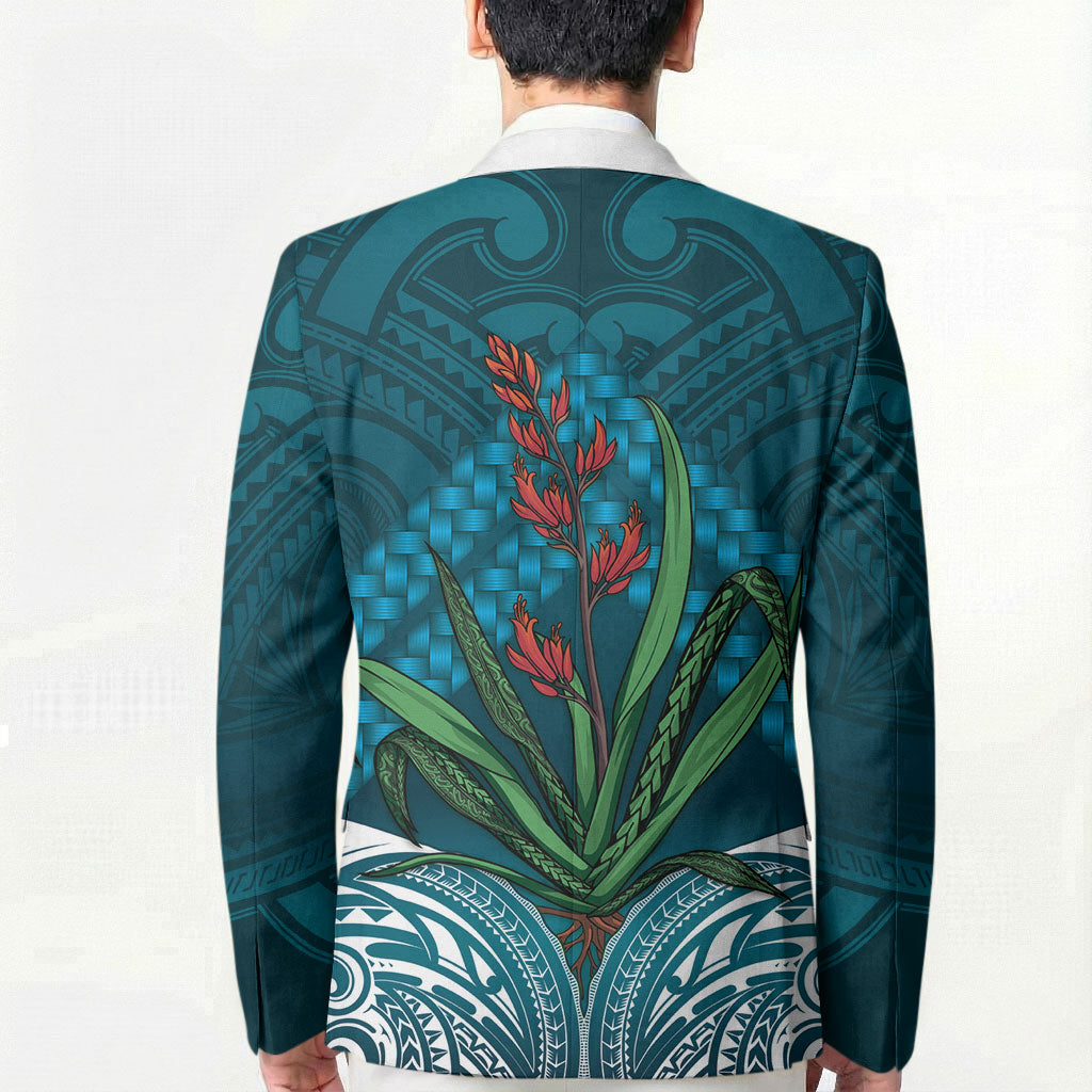 Rongoa Maori New Zealand Harakeke Blazer NZ Weaving Pattern Dark Teal LT14 - Polynesian Pride