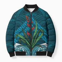 Rongoa Maori New Zealand Harakeke Bomber Puffer Jacket NZ Weaving Pattern Dark Teal LT14 Unisex Dark Teal - Polynesian Pride
