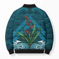 Rongoa Maori New Zealand Harakeke Bomber Puffer Jacket NZ Weaving Pattern Dark Teal LT14 - Polynesian Pride