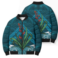 Rongoa Maori New Zealand Harakeke Bomber Puffer Jacket NZ Weaving Pattern Dark Teal LT14 - Polynesian Pride