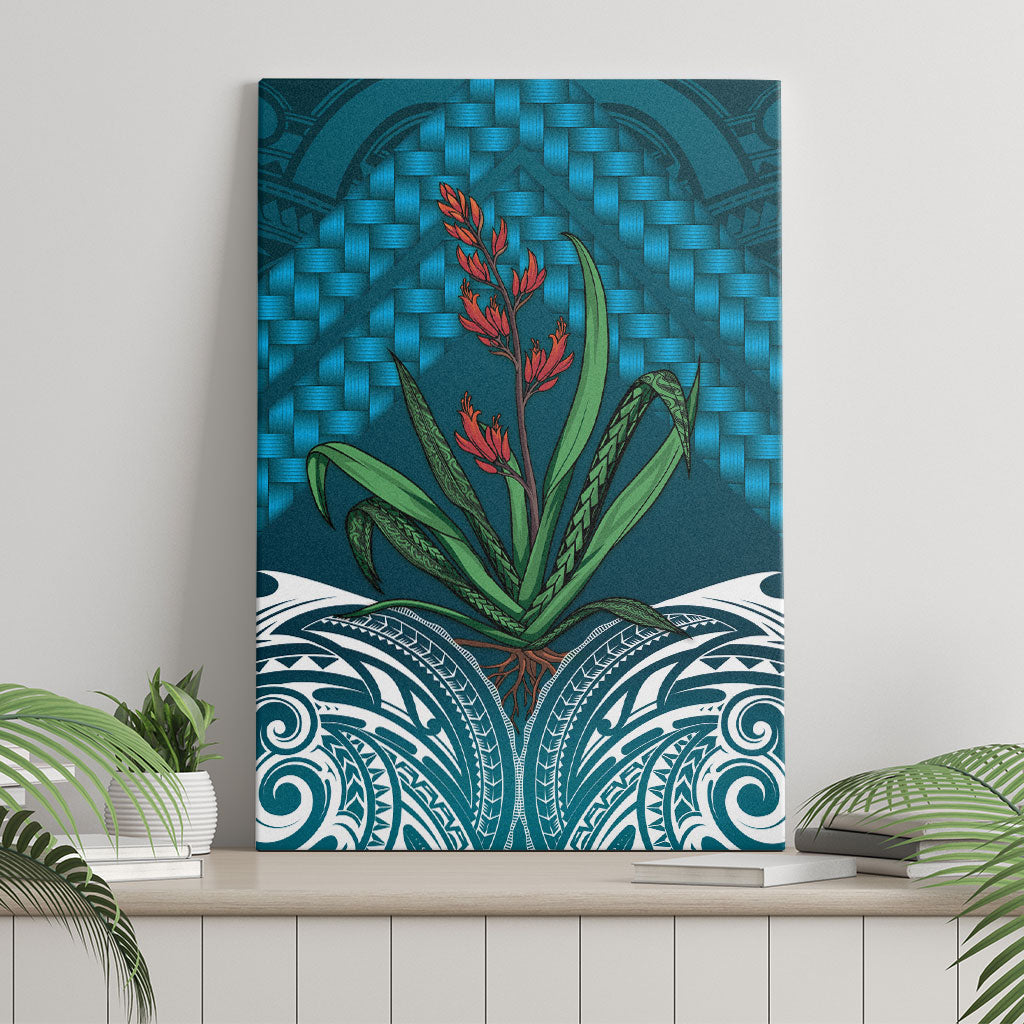Rongoa Maori New Zealand Harakeke Canvas Wall Art NZ Weaving Pattern Dark Teal LT14 - Polynesian Pride