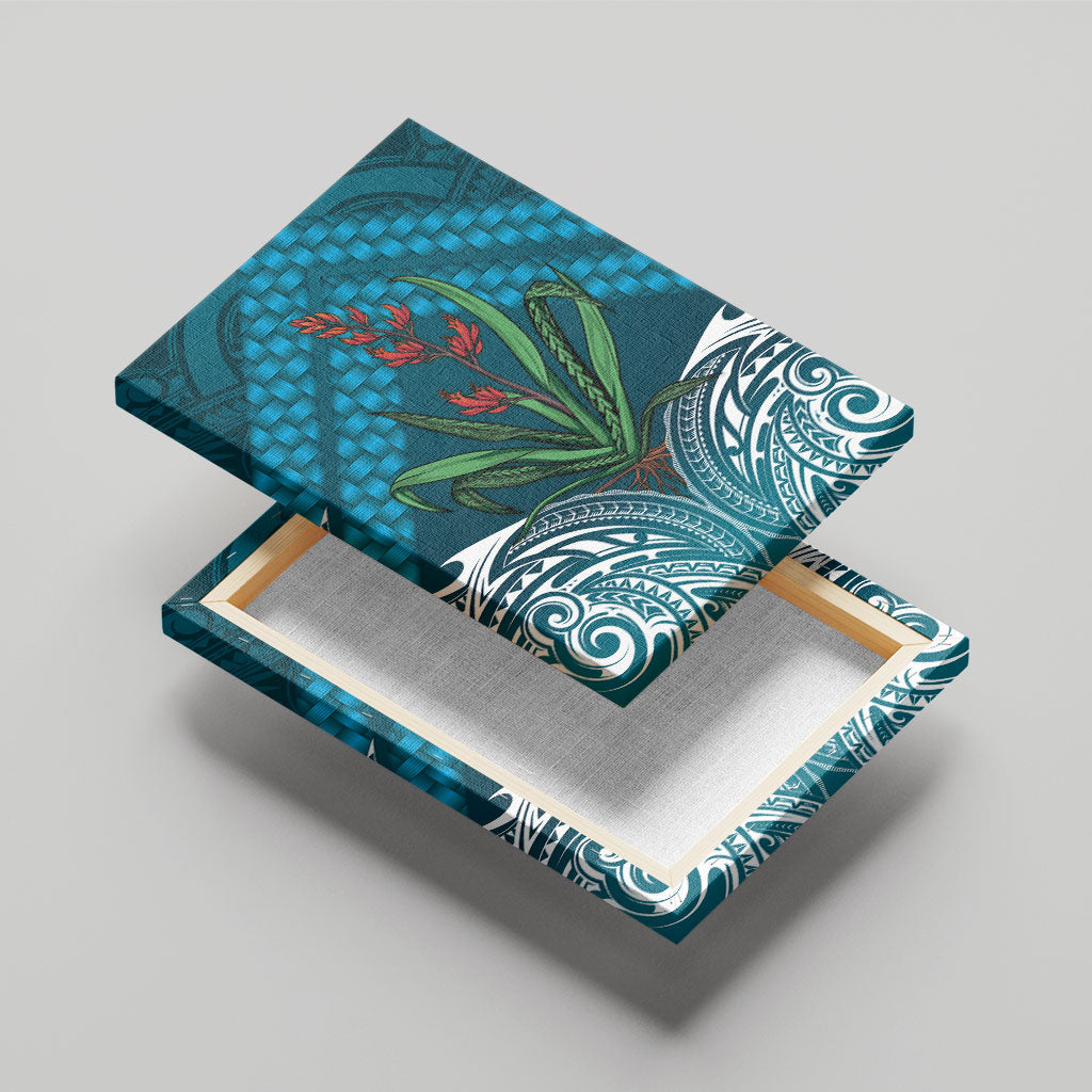 Rongoa Maori New Zealand Harakeke Canvas Wall Art NZ Weaving Pattern Dark Teal LT14 - Polynesian Pride