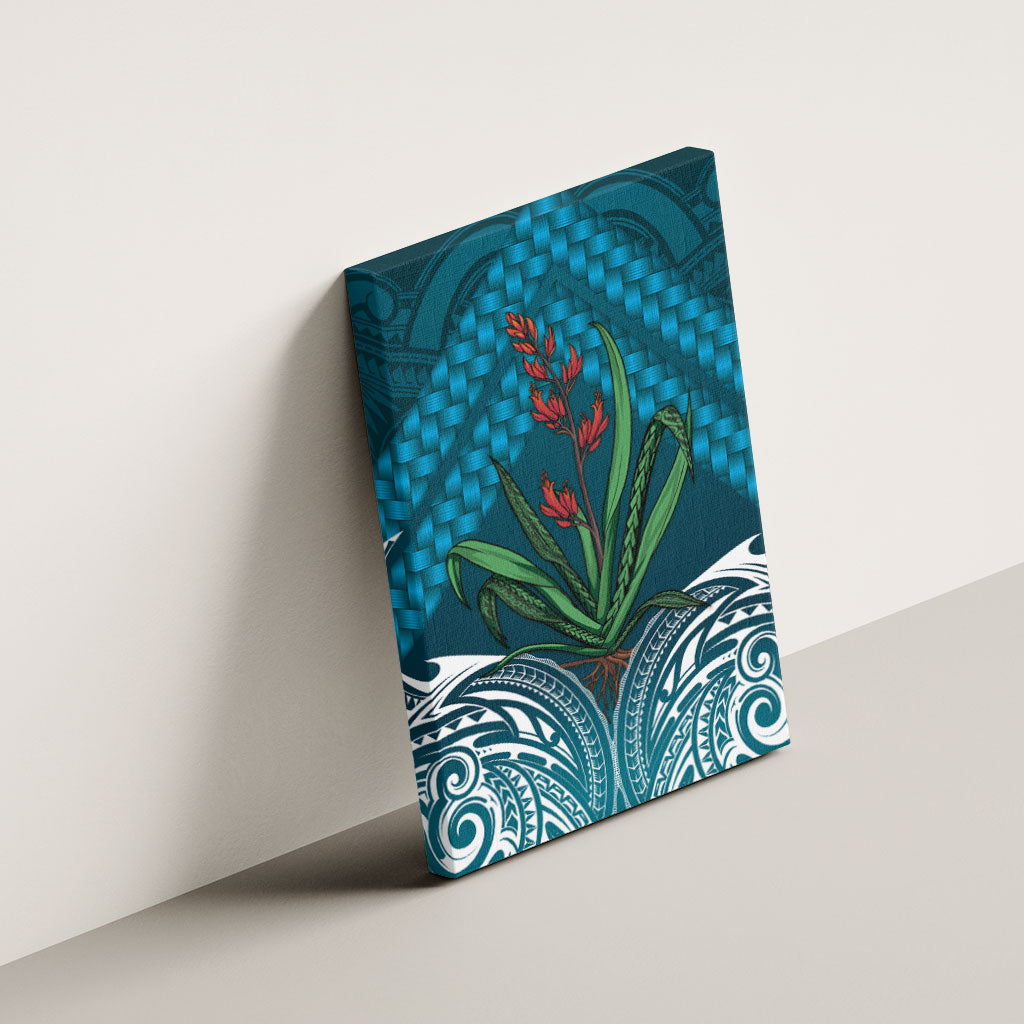 Rongoa Maori New Zealand Harakeke Canvas Wall Art NZ Weaving Pattern Dark Teal LT14 - Polynesian Pride