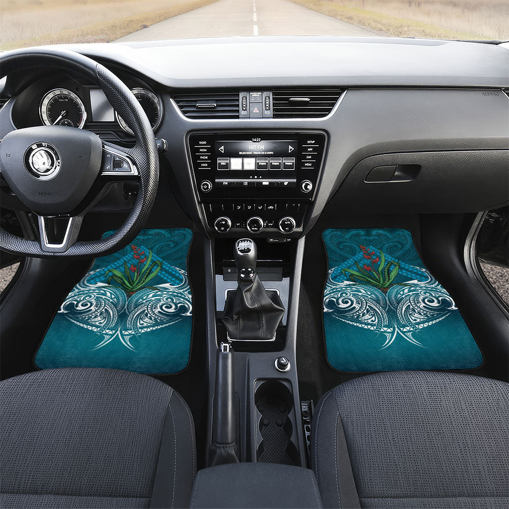 Rongoa Maori New Zealand Harakeke Car Mats NZ Weaving Pattern Dark Teal LT14 Set 2pcs - Front Dark Teal - Polynesian Pride