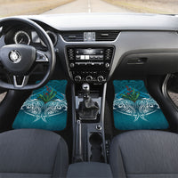 Rongoa Maori New Zealand Harakeke Car Mats NZ Weaving Pattern Dark Teal LT14 Set 2pcs - Front Dark Teal - Polynesian Pride