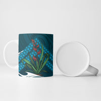 Rongoa Maori New Zealand Harakeke Ceramic Mug NZ Weaving Pattern Dark Teal LT14 - Polynesian Pride