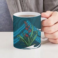 Rongoa Maori New Zealand Harakeke Ceramic Mug NZ Weaving Pattern Dark Teal LT14 - Polynesian Pride