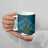 Rongoa Maori New Zealand Harakeke Ceramic Mug NZ Weaving Pattern Dark Teal LT14 - Polynesian Pride