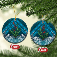 Rongoa Maori New Zealand Harakeke Ceramic Ornament NZ Weaving Pattern Dark Teal LT14 Circle Dark Teal - Polynesian Pride