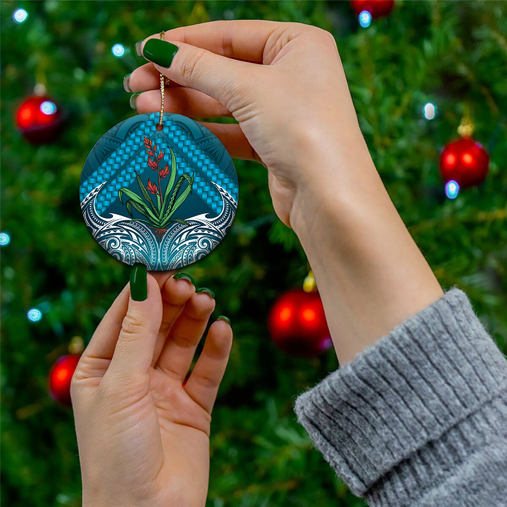 Rongoa Maori New Zealand Harakeke Ceramic Ornament NZ Weaving Pattern Dark Teal LT14 - Polynesian Pride