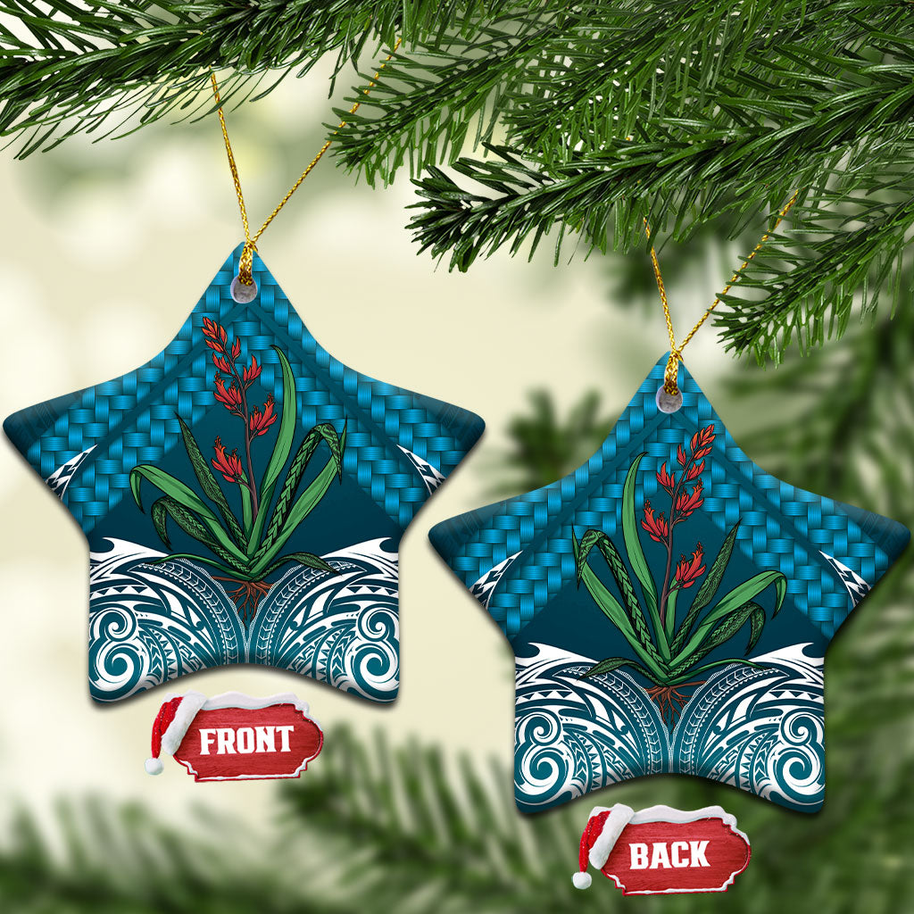 Rongoa Maori New Zealand Harakeke Ceramic Ornament NZ Weaving Pattern Dark Teal LT14 Star Dark Teal - Polynesian Pride