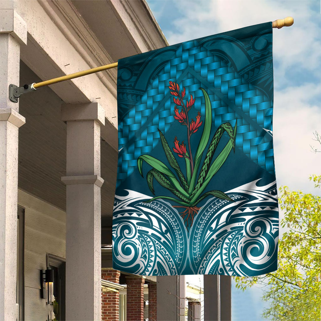 Rongoa Maori New Zealand Harakeke Garden Flag NZ Weaving Pattern Dark Teal LT14 House Flag Dark Teal - Polynesian Pride