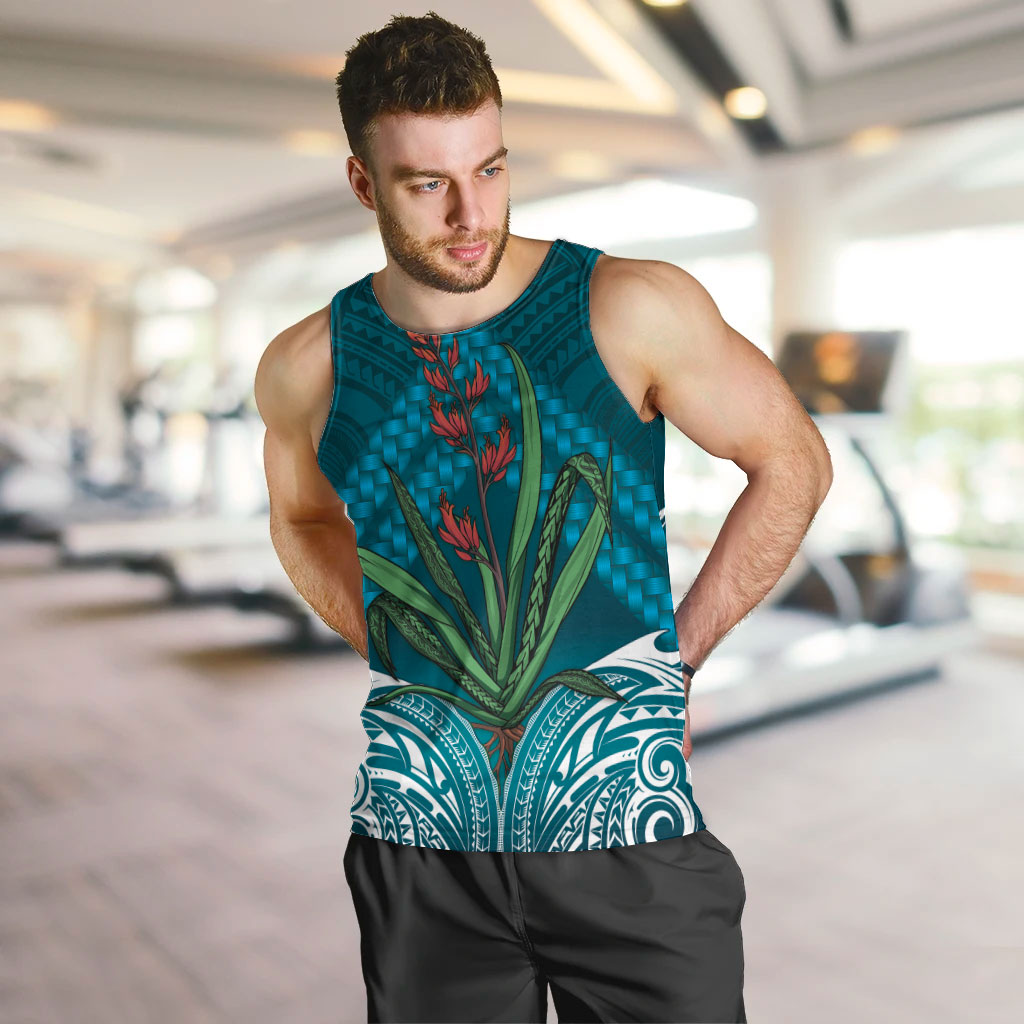 Rongoa Maori New Zealand Harakeke Men Tank Top NZ Weaving Pattern Dark Teal LT14 Dark Teal - Polynesian Pride